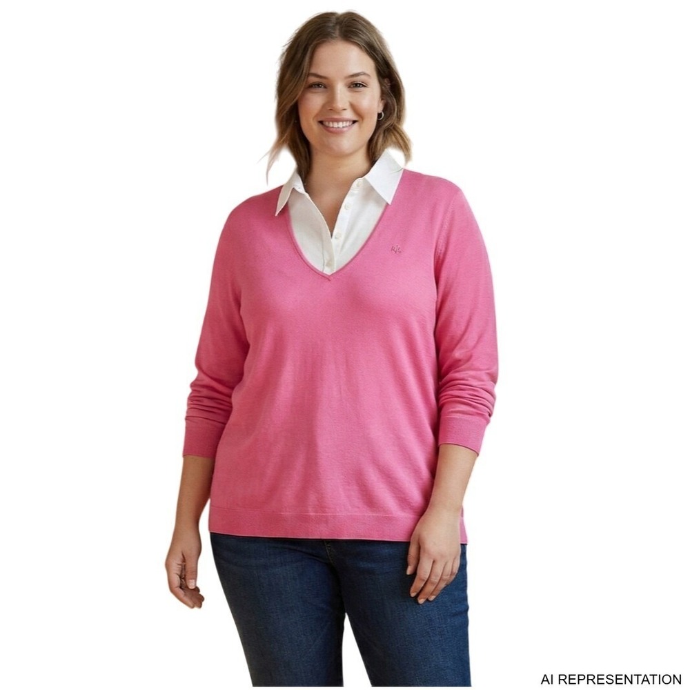Ralph Lauren Collared Sweater Womens 2X Silk Blend Heritage Collegiate Preppy